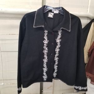 Take Two Clothing Lg Black White Embroidery Jacket